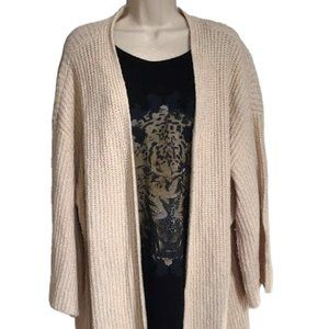 Elizabeth and James Long Oversized Open Front Cardigan Beige Cream Neutral 1X